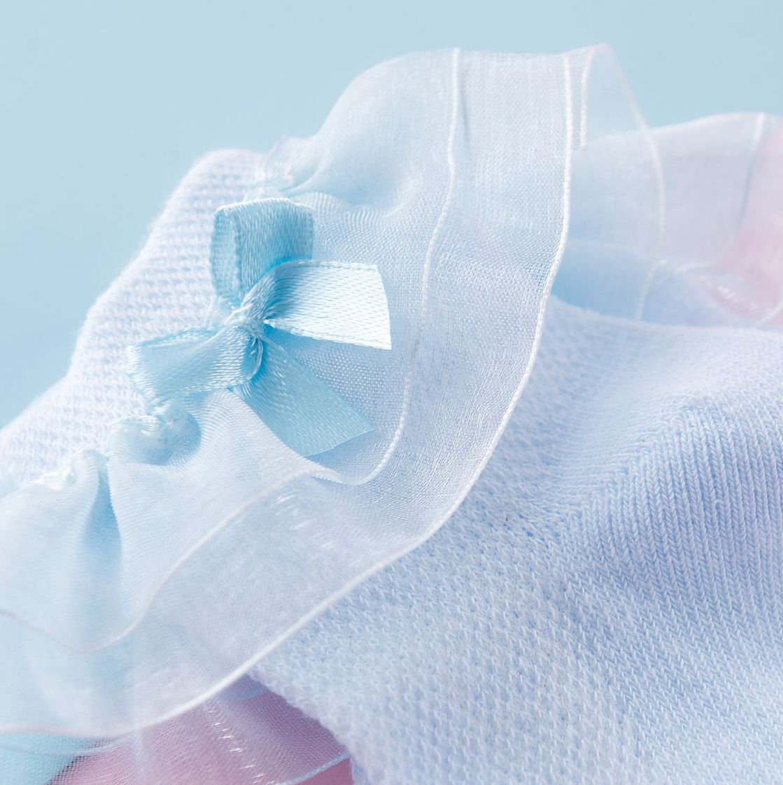 Domii Toddlers Girls Socks With Ruffles Baby Lace Ankle Socks With Bowknot Eyelet Frilly Mesh Socks 3-Pack Blue White And Pink S