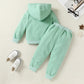 Happy Town Toddler Fall Outfits For Girl Boy Long Sleeve Hoodie Top And Long Sweatpants Set Toddler Sweatsuit (Solid Color-Green