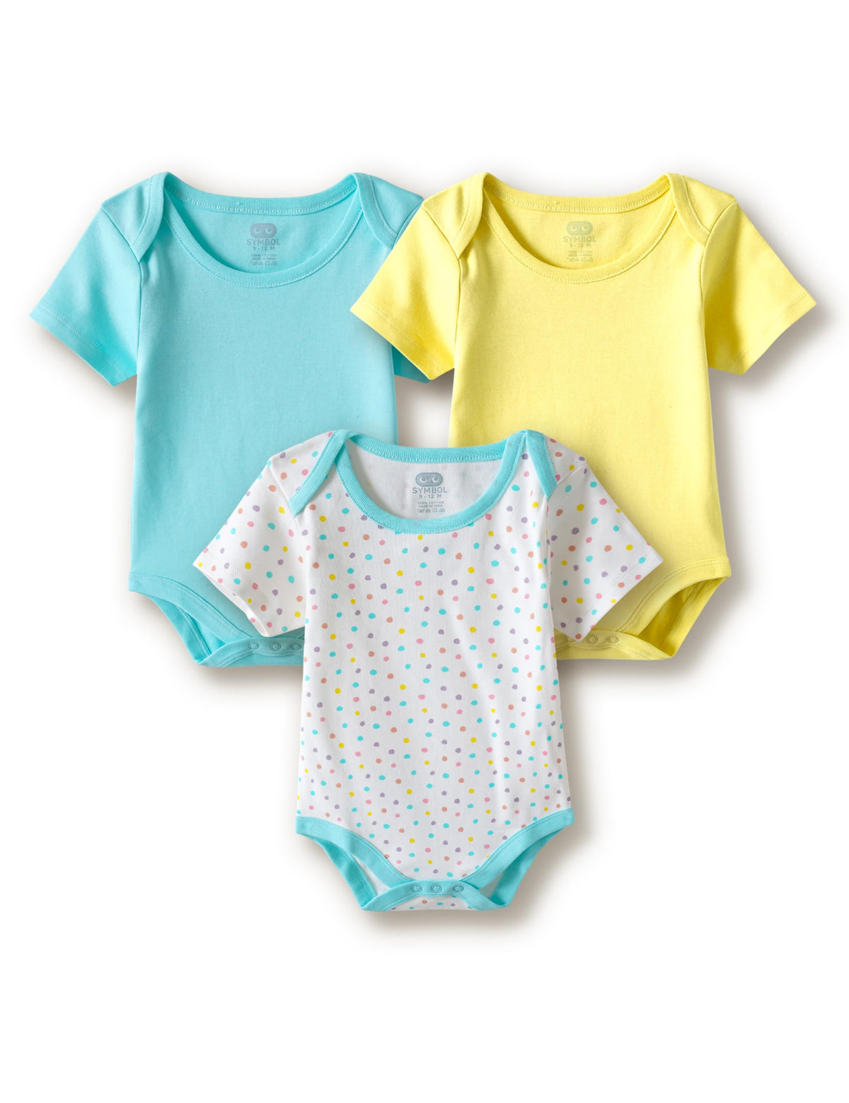 Amazon Brand Symbol Unisex 100% Cotton Half Sleeve Regular Fit Bodysuit (Pack Of 3) (SkBbsSs262001 (018 M)_Aswpls_03 M)
