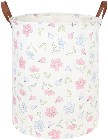 Fxocshe Flower Patter Laundry Hamper,Girls Laundry Basket,Waterproof Foldable Kid'S Laundry Basket,Baby Girls Nursery Hamper,Gif