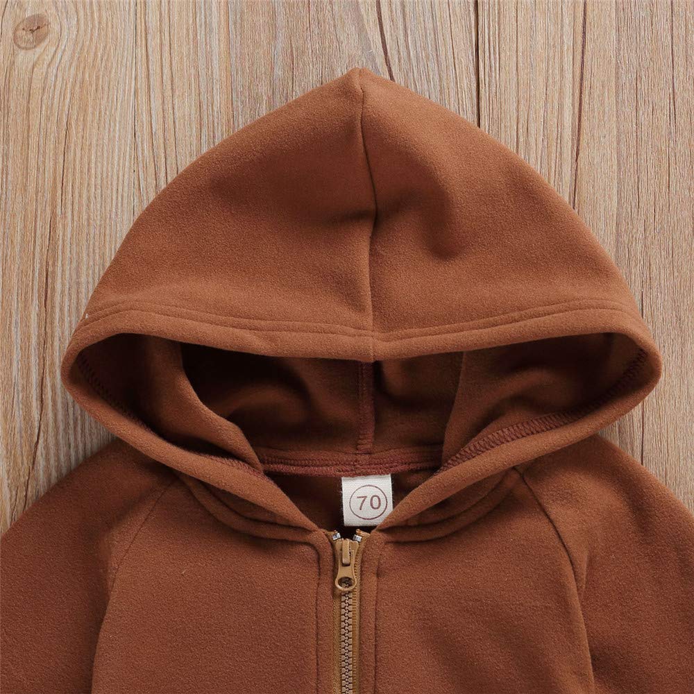 Fybitbo Infant Baby Boys Girls Clothing Zipper Hooded Jumpsuit Romper Long Sleeve Onesie Fall Winter Outfit Warm Clothes (A Coff