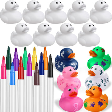 Jerify 12 Pcs 2 Inch White Blank Rubber Ducks Creative Rubber Ducks with Pens of 12 Colors for Pool Bathtub Float Cute Easter DI