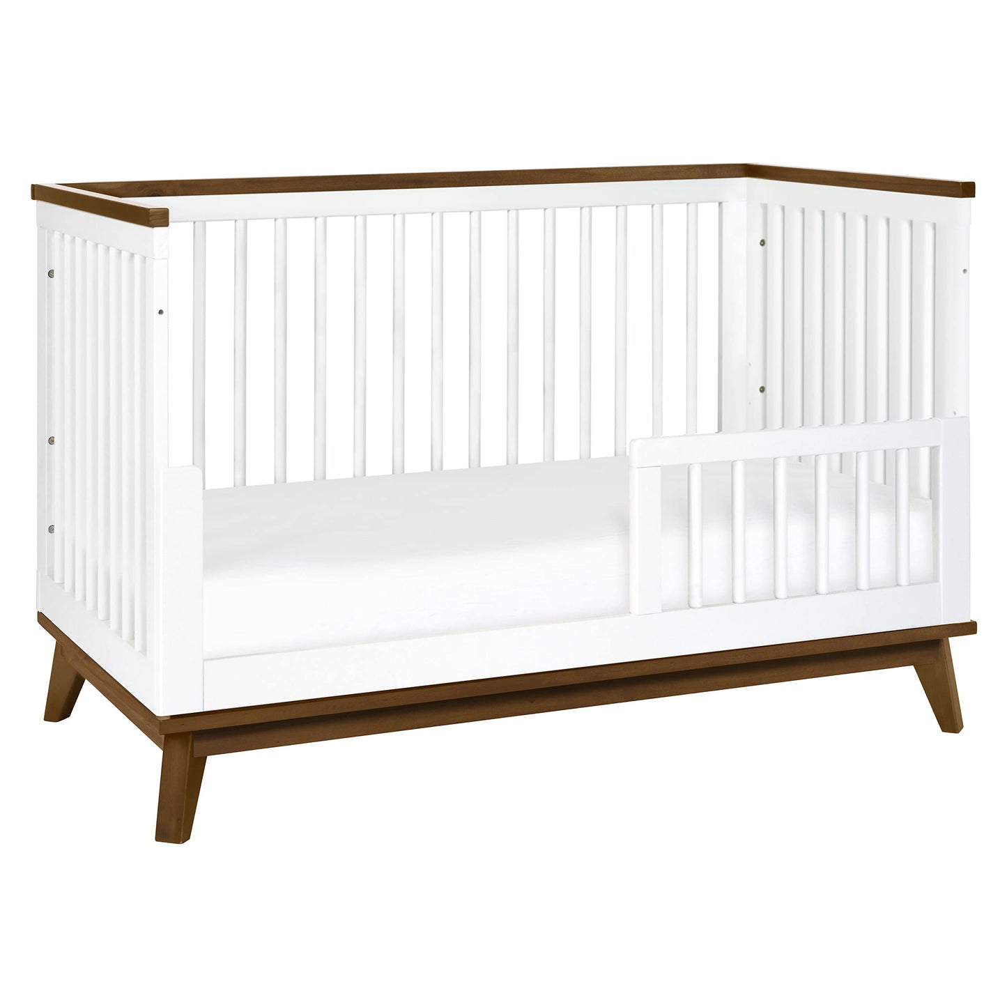 Babyletto Scoot 3-In-1 Convertible Crib With Toddler Bed Conversion Kit In White And Natural Walnut, Greenguard Gold Certified