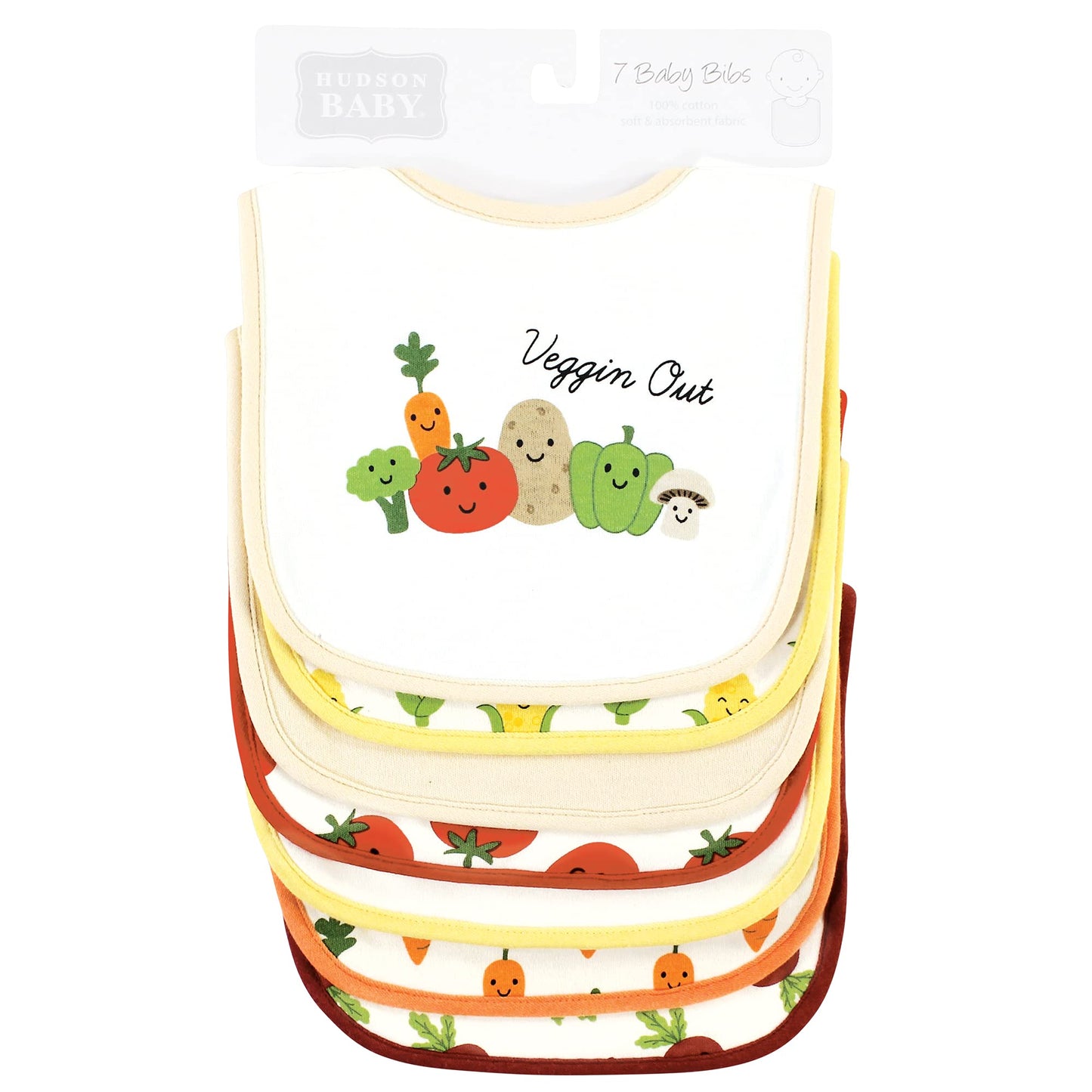 Hudson Baby Unisex Baby Cotton Bibs, Veggies, One Size