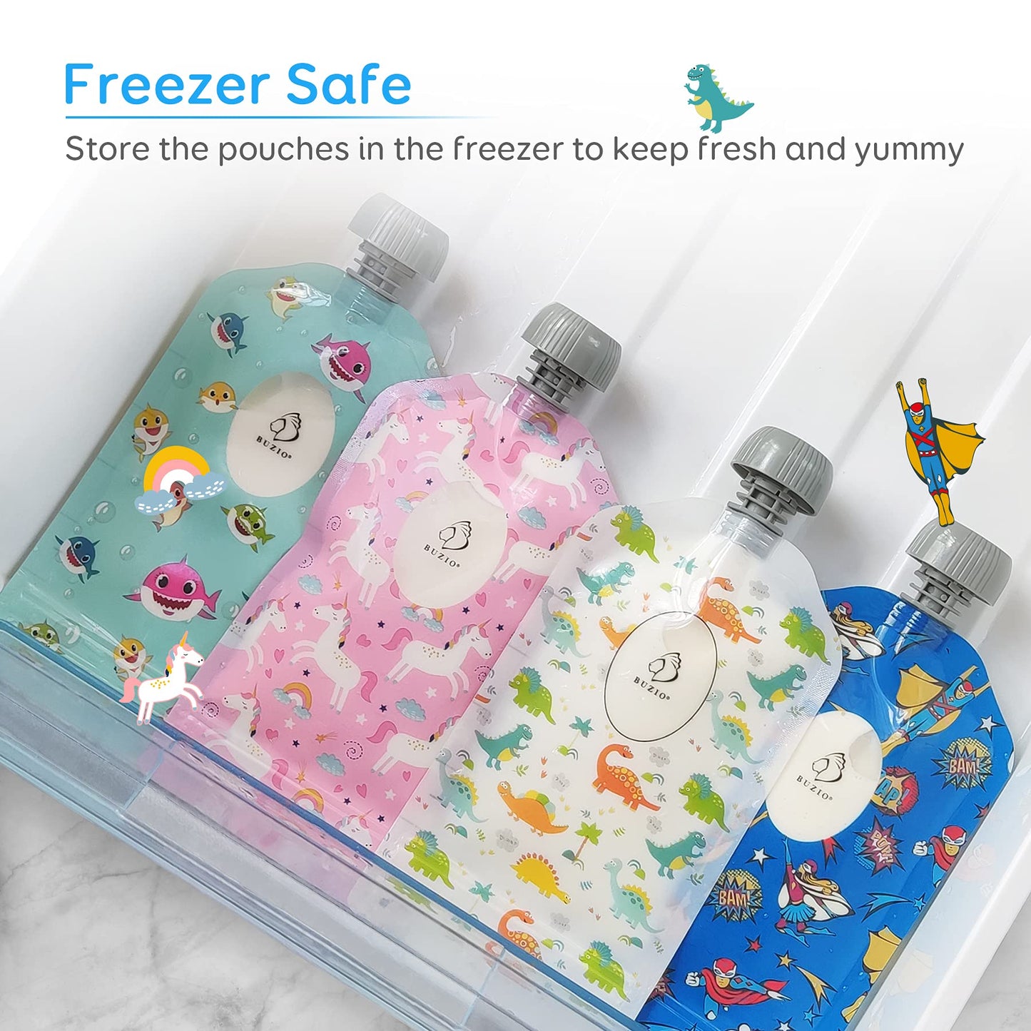 Buzio Reusable Food Pouches, 12 Packs 5Oz Toddlers Food Storage Pouch, Double Zipper Squeeze Pouches Freezer Safe For Kids Diy H