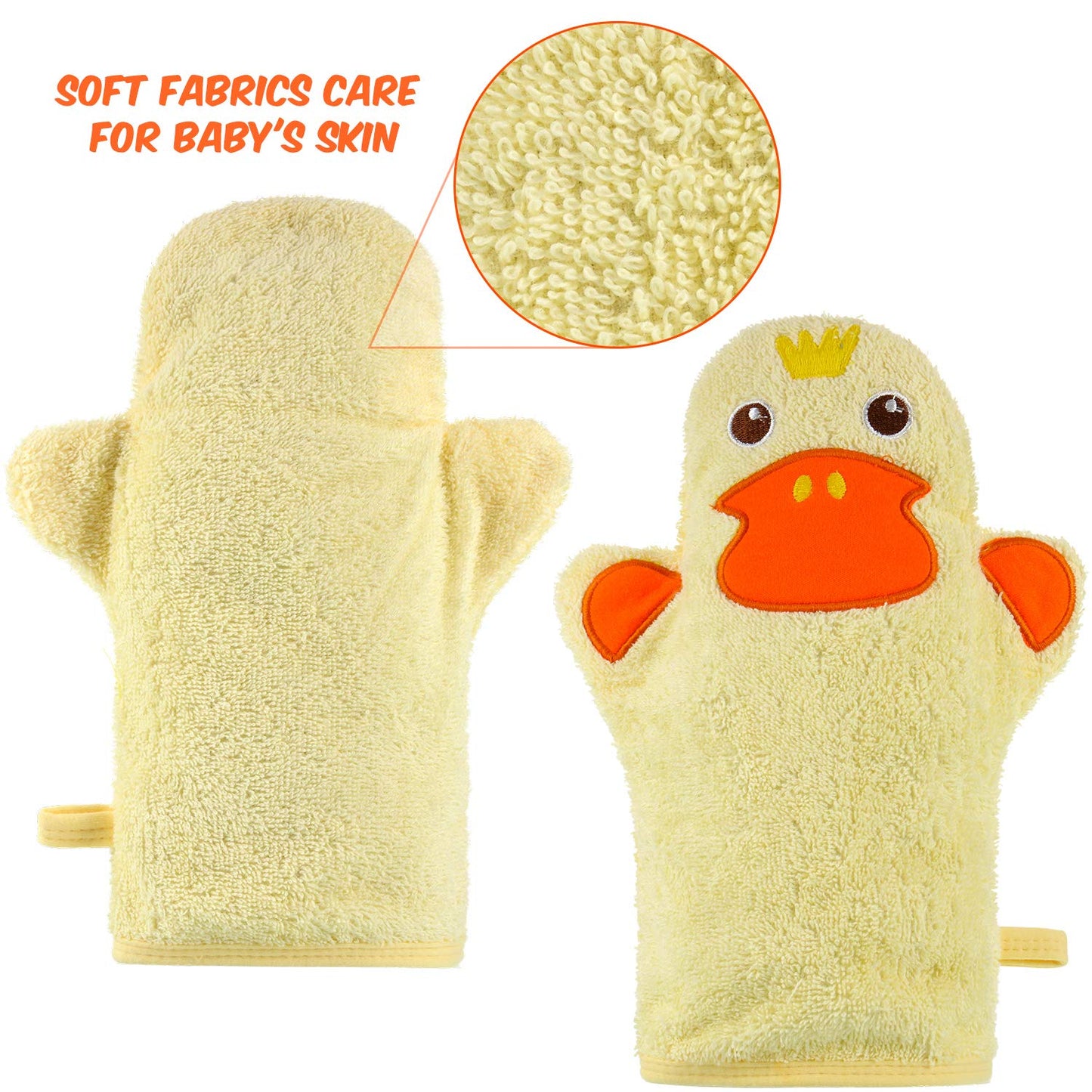 2 Pieces Baby Bath Mitt Washcloths With Cute Animal Designs Yellow Duck Shark Towel Gentle Soft Scrub For Toddler Bath And Showe