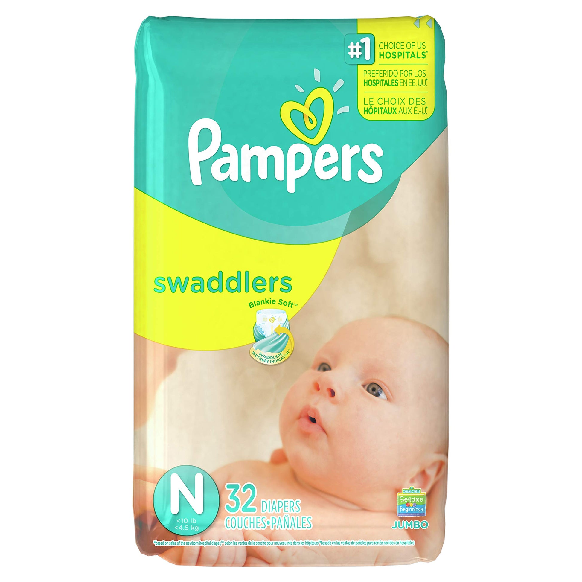 Pampers Swaddlers Diapers Size N Jumbo Pack 32 Ct