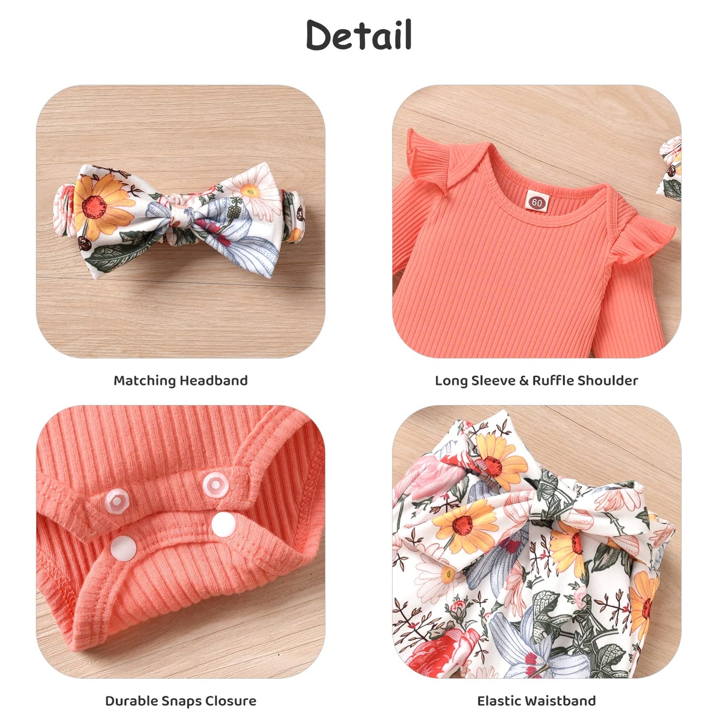 Aalizzwell 0-3 Months Newborn Infant Baby Girls Clothes Floral Long Sleeve Bodysuit Fall Winter Outfit Pink