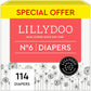 LILLYDOO Baby Diapers - Size 6 (29+ lbs), Monthly Supply (114 Count), Leak Protection, Skin-Friendly, Ultrasoft, Perfume- & Chlo