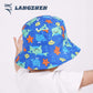 Langzhen Sun Protection Hat For Kids Toddler Boys Girls Wide Brim Summer Outdoor Hat Baby Bucket Hat With Chin Strap (Blue-Whale