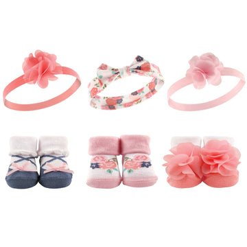 Hudson Baby Infant Girl Headband And Socks Giftset Coral Floral, One Size