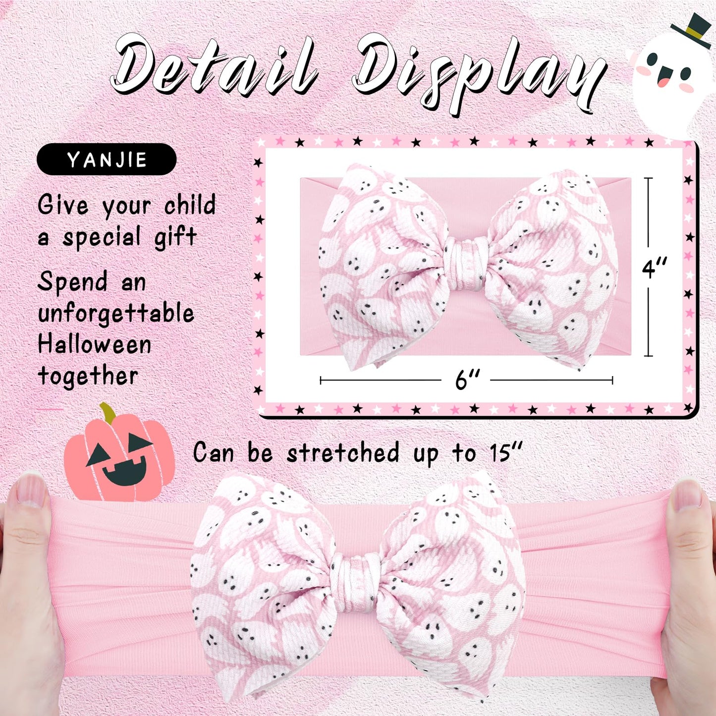 Yanjie Halloween Baby Headbands Bow Ghost Hair Bow Baby Pink Halloween Bow Baby White Halloween Bows Newborn Bows Infant Hallowe