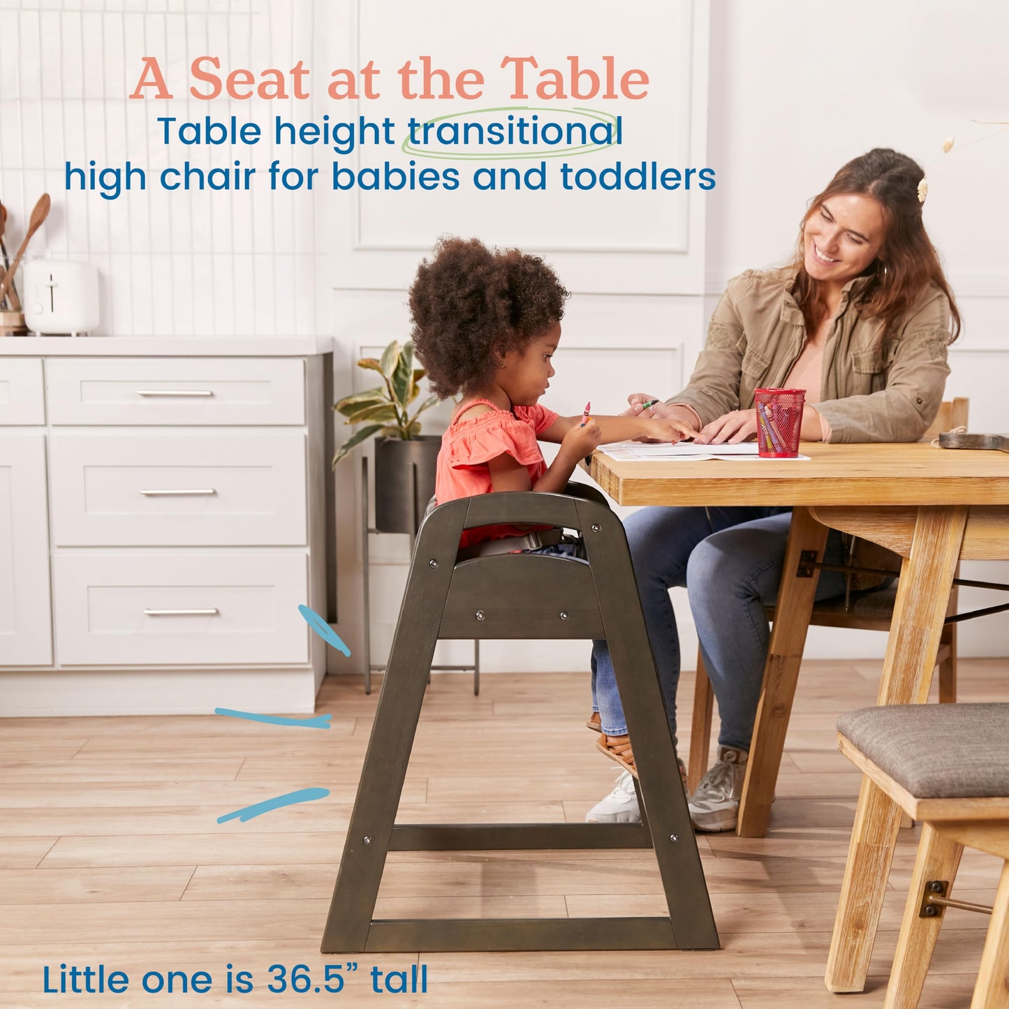 Ecr4Kids Asatt High Chair, Toddler Chair, Grey Wash
