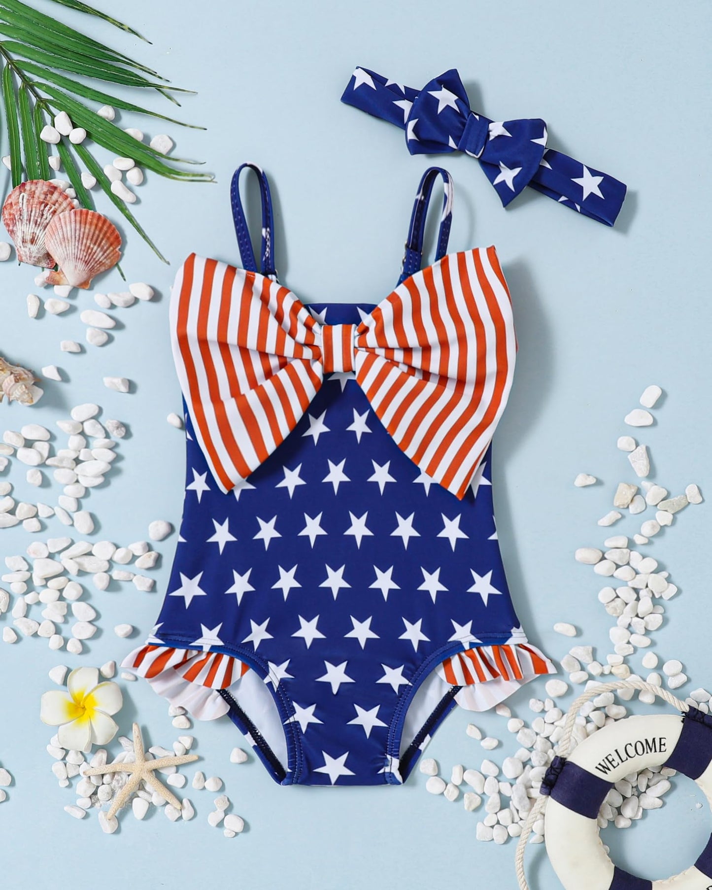 Mioglrie Baby Swimsuit Girl Infant 18-24 Month Bathing Suits Newborn 4Th Of July Outfits Girls Summer Beach Swimwear Toddler Sta