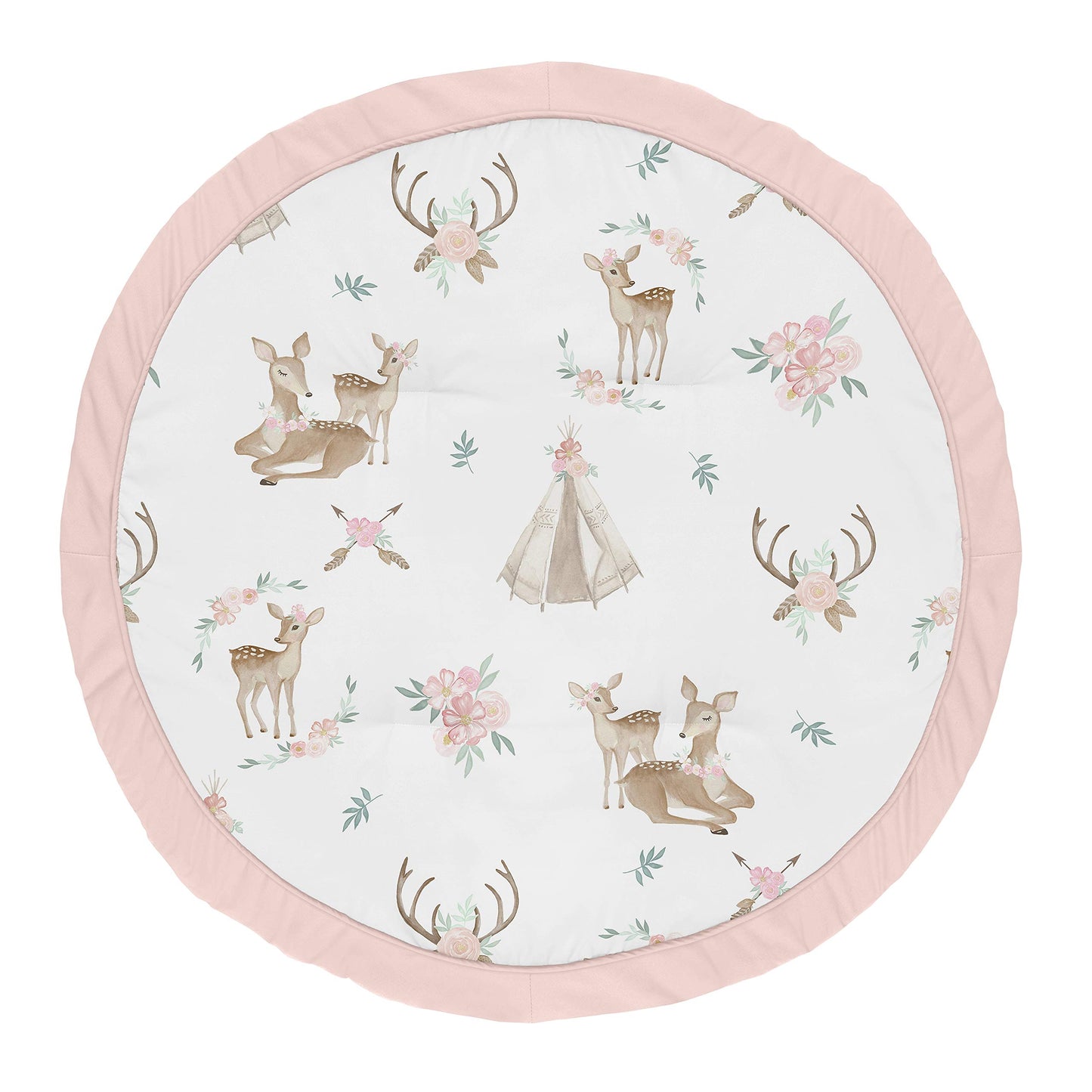 Sweet Jojo Designs Blush Pink, Mint Green and White Boho Watercolor Playmat Tummy Time Baby and Infant Play Mat for Woodland Dee