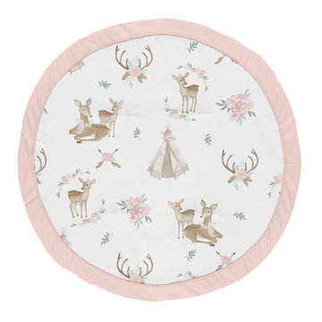 Sweet Jojo Designs Blush Pink, Mint Green and White Boho Watercolor Playmat Tummy Time Baby and Infant Play Mat for Woodland Dee