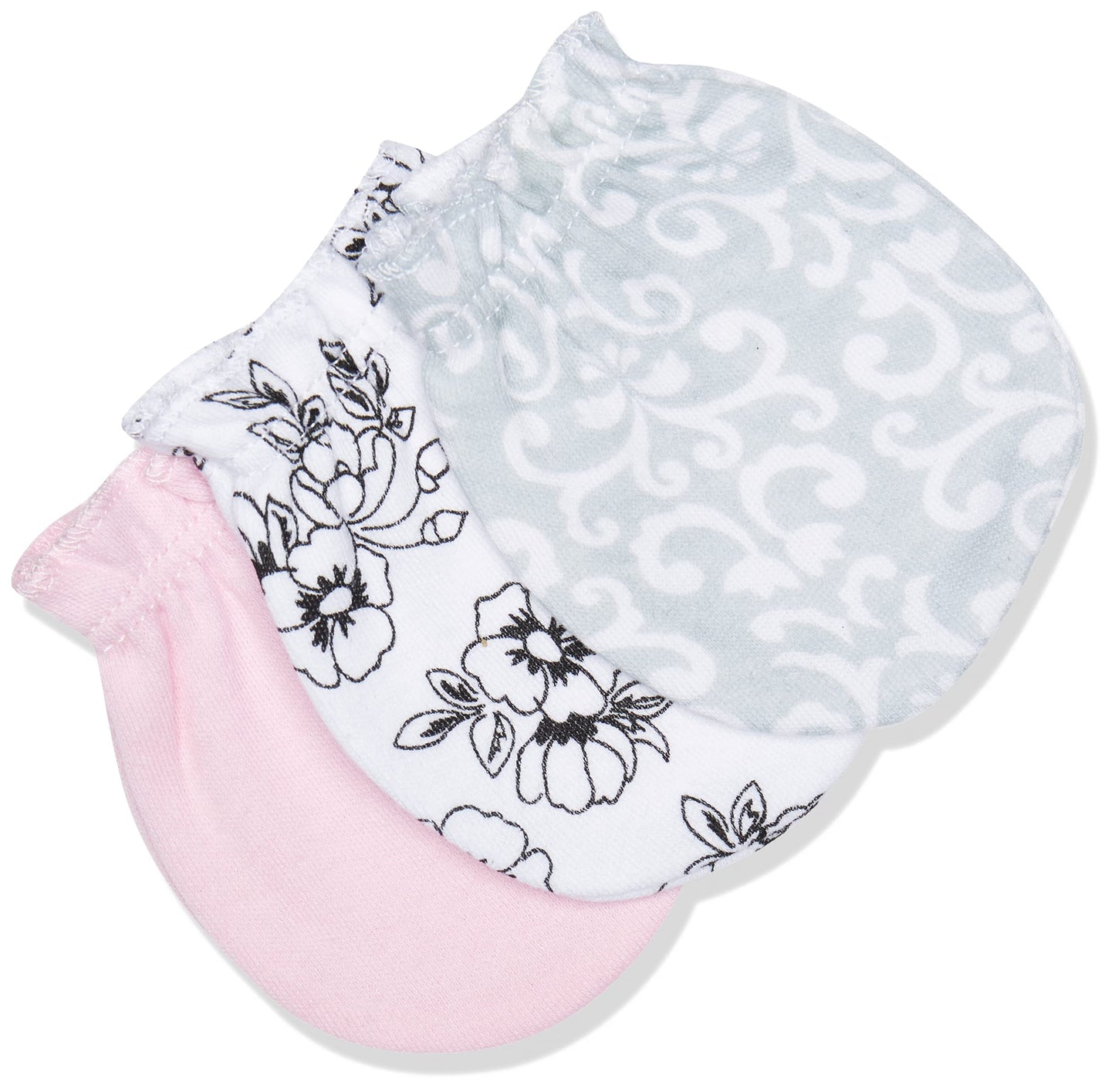 Hudson Baby Infant Girl Cotton Headband And Scratch Mitten Set Toile, 0-6 Months