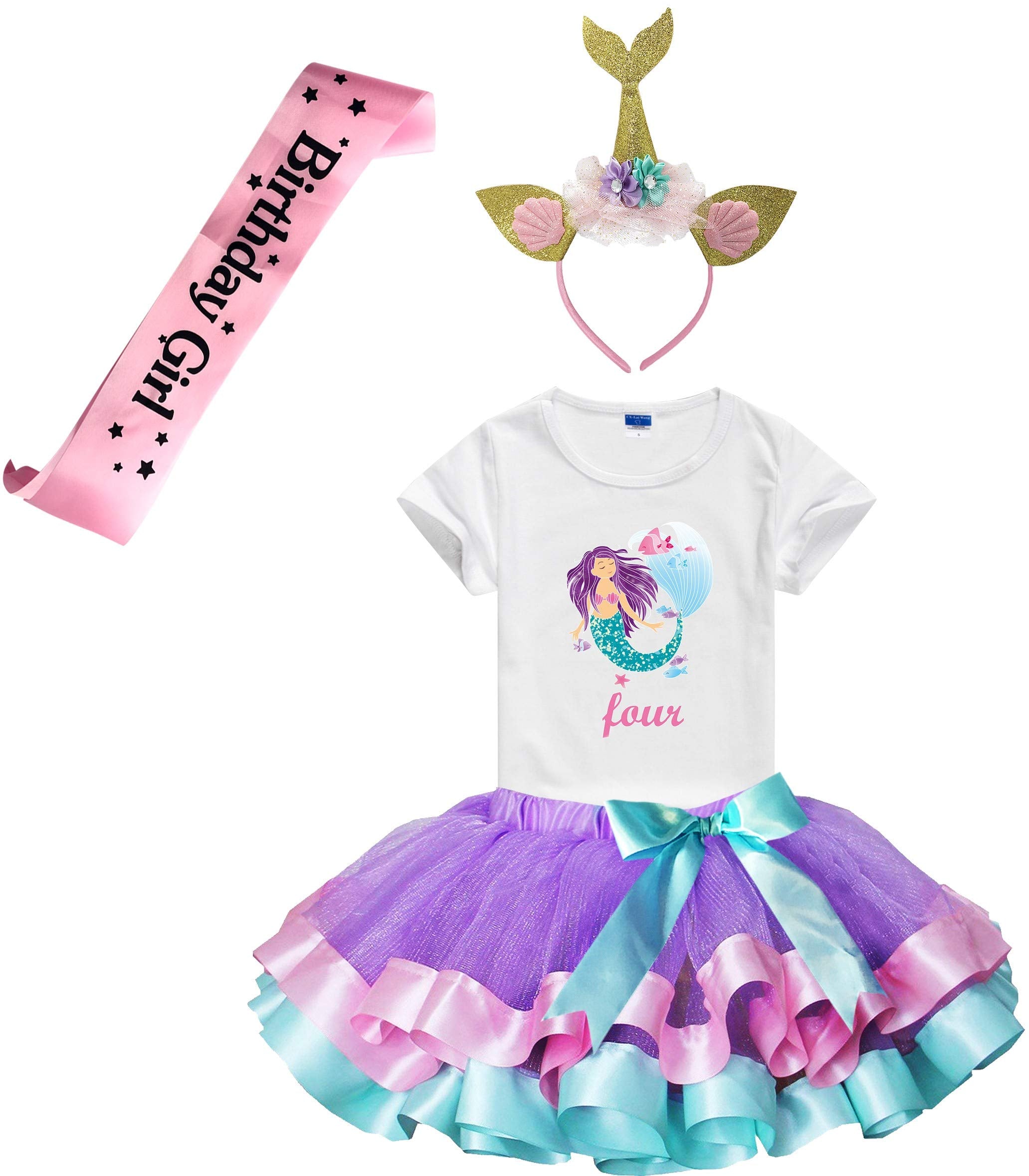 Yoriko Girls Mermaid Outfit Set With Lavender Tutu Dress, Mermaid Birt – Cutebab WBBAPB07JB553G7