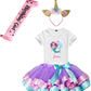 Yoriko Girls Mermaid Outfit Set With Lavender Tutu Dress, Mermaid Birthday Tshirt, Satin Sash & Headband, 3-8 Years Girls Costum