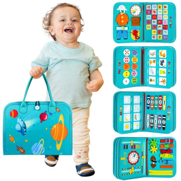 Winblo Toddler Busy Board - Montessori Sensory Birthday Gifts Toys for 1-3 Year Old Boys, Educational Learning Book for Two Yr O