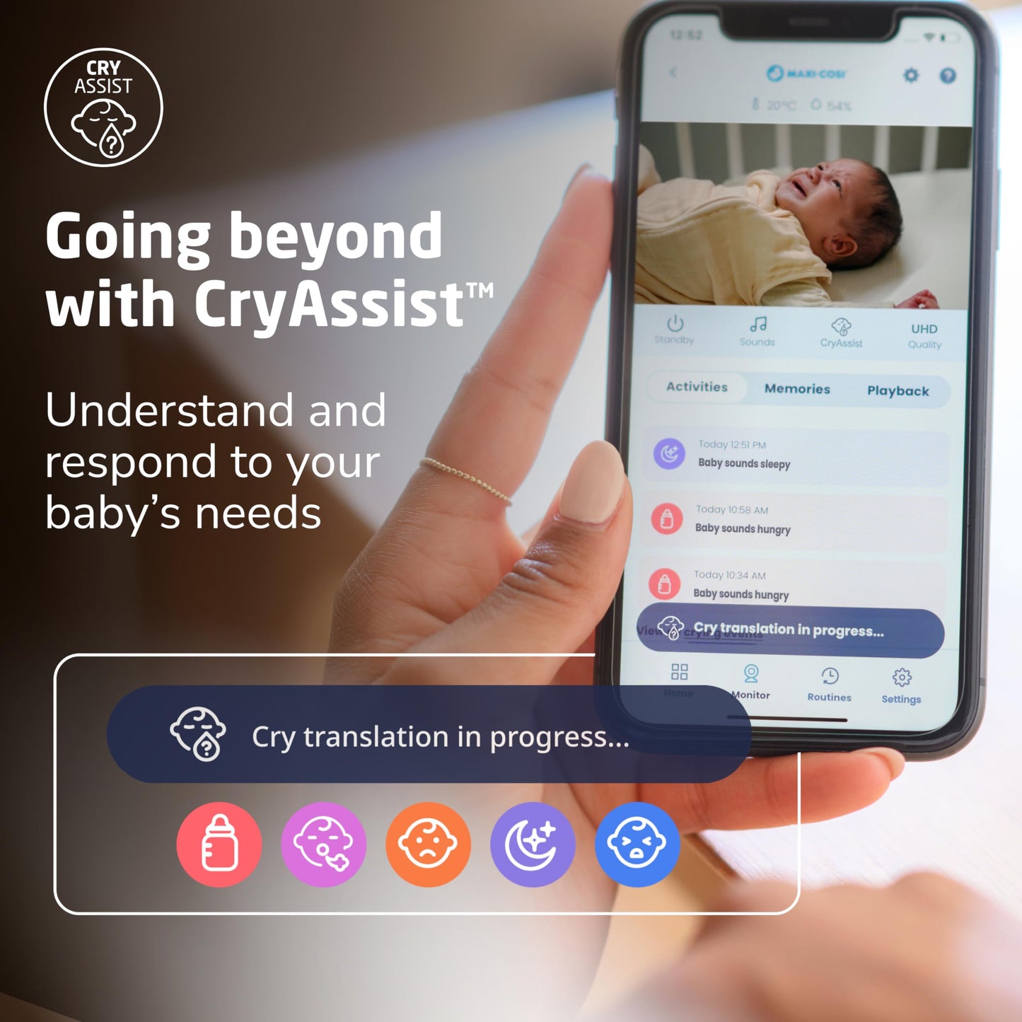 Maxi-Cosi See Pro 360 Baby Monitor with CryAssist AI Cry Translation, 2K HD camera with PTZ, Secure Non Wi-Fi 5 inch parent unit