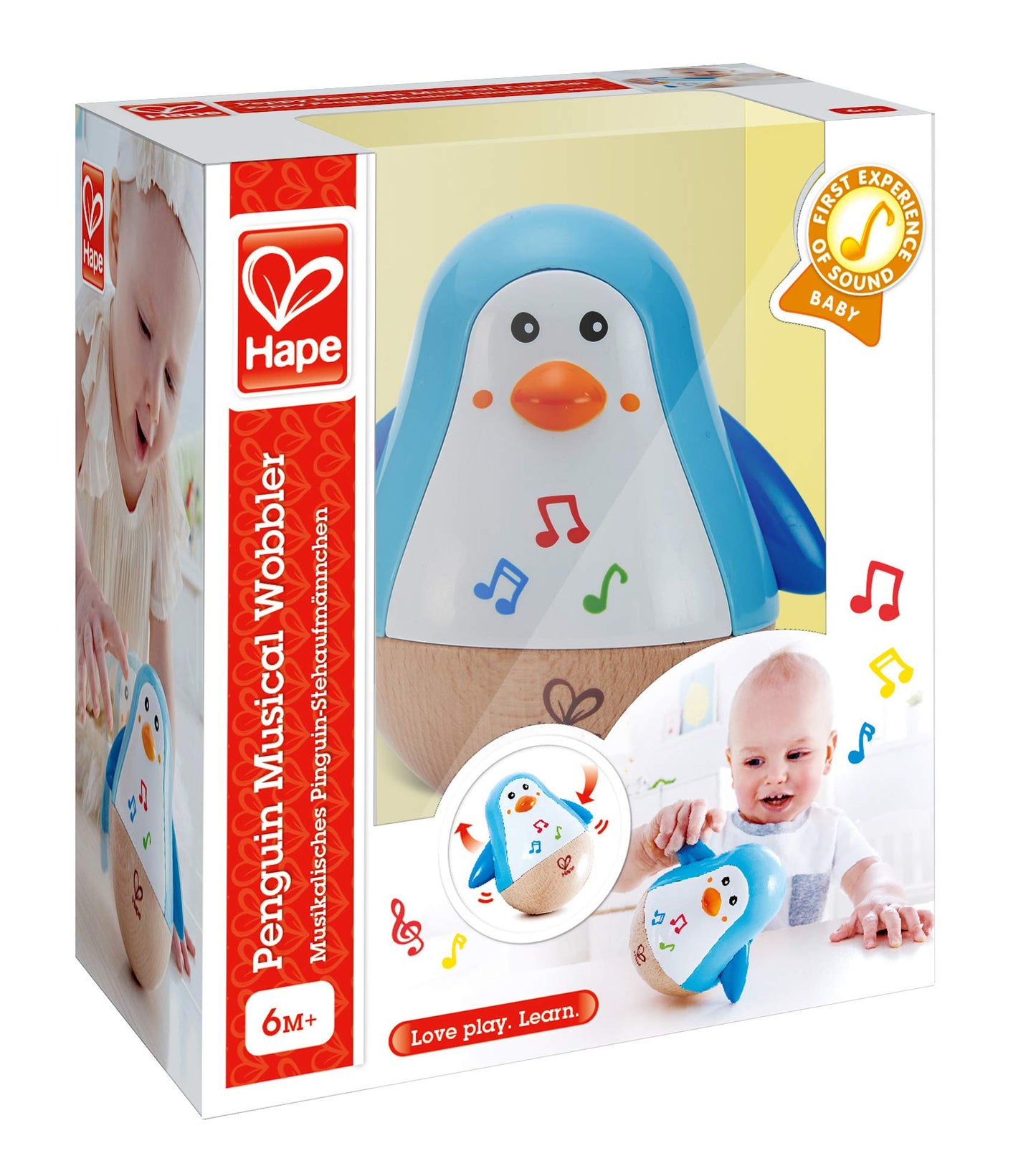 Hape Penguin Musical Wobbler | Colorful Wobbling Melody Penguin, Roly Poly Toy for Kids 6 Months+, Multicolor, 5 x 2 (E0331)