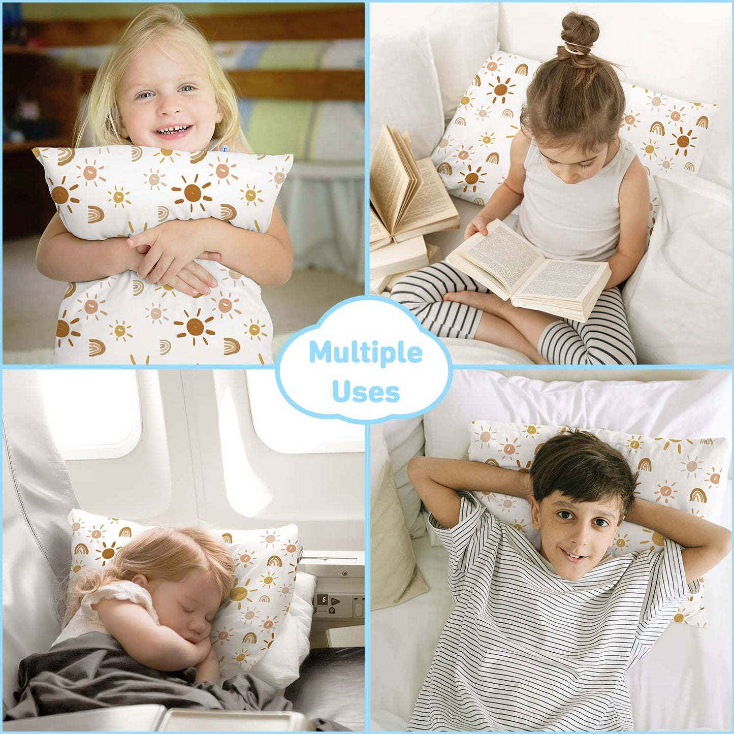 2-Pack Toddler Pillow,13X18 Cotton Toddler Pillows For Sleeping, Machine Washable Kids Pillows With Pillowcase, Perfect For Trav