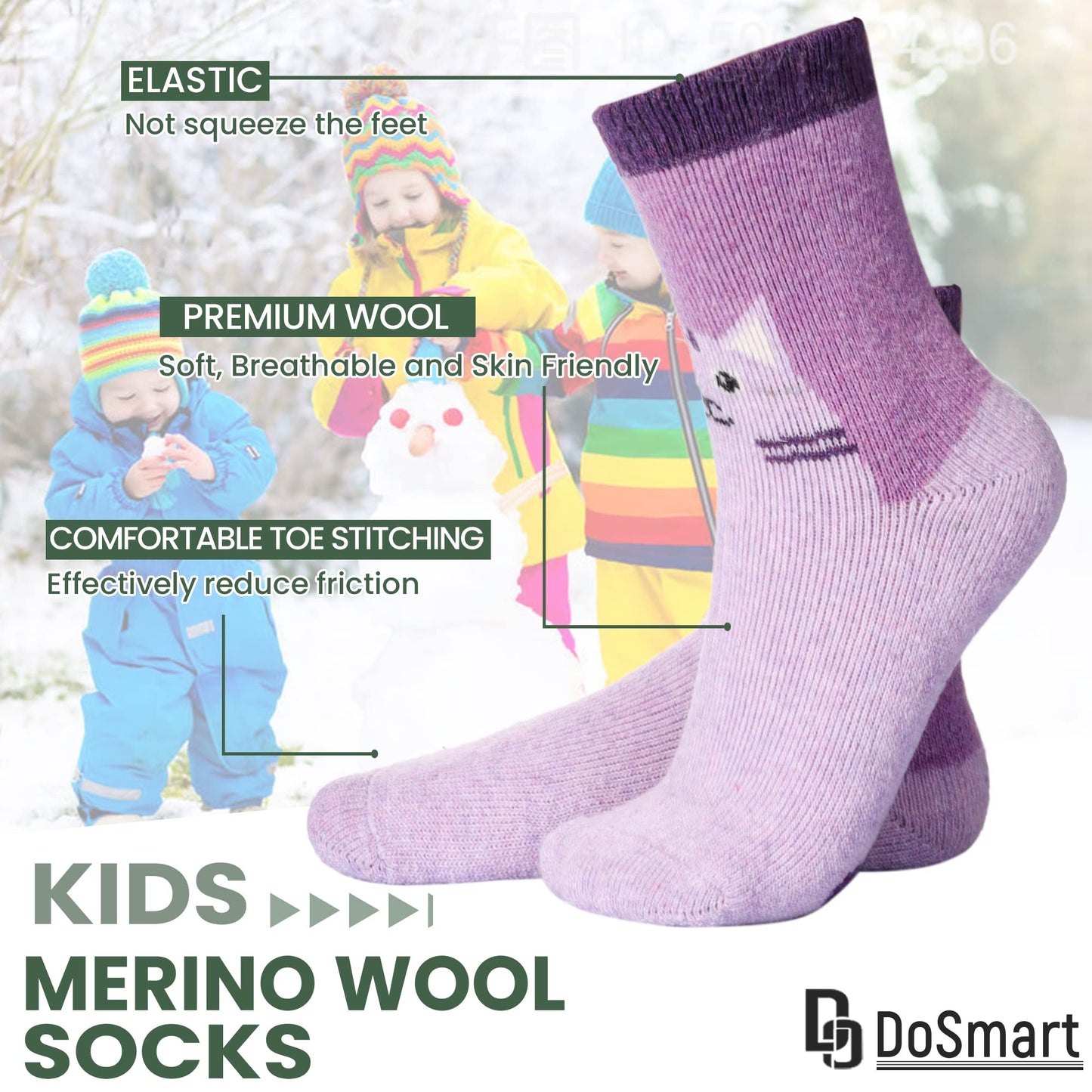 Children'S Winter Warm Wool Solid Color Socks Kids Boy Girls Thermal Crew Socks 6 Pairs (6 Pairs Cat, 4-7 Years)