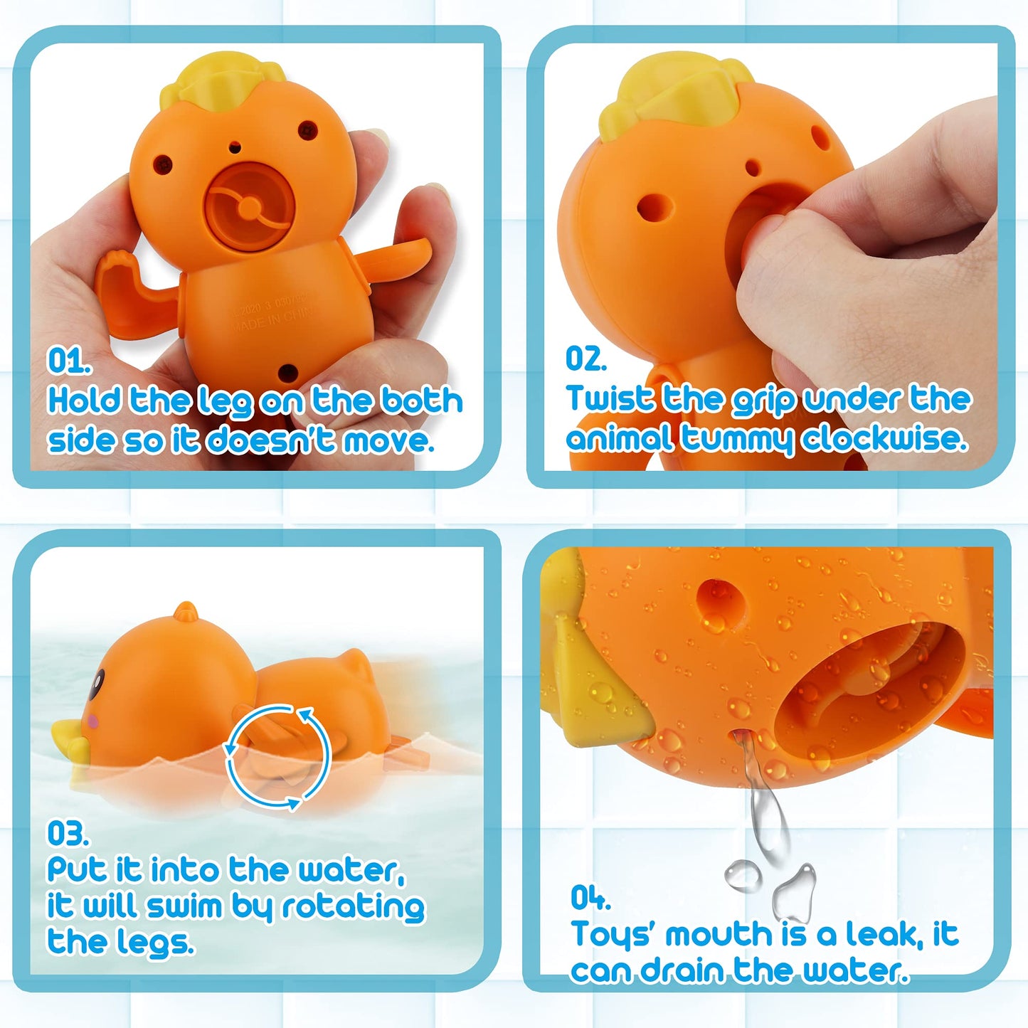 Dwi Dowellin Bath Toys for Toddlers, Magnetic Fishing Games Kids Bathtub Toys, Mold Free Wind-up Toys Swimming Fish Duck Whale F