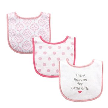Luvable Friends Unisex Baby Cotton Drooler Bibs With Fiber Filling, Girl Thank Heaven 3-Pack, One Size