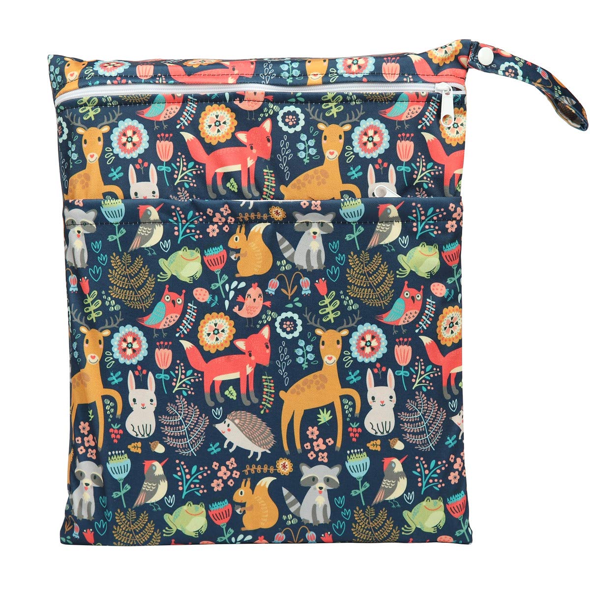 Sigzagor Wet Bag Baby Cloth Diaper Nappy Insert Reusable Washable With Two Zipper Pockets (Forest Animal Fox Owl)