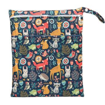 Sigzagor Wet Bag Baby Cloth Diaper Nappy Insert Reusable Washable With Two Zipper Pockets (Forest Animal Fox Owl)