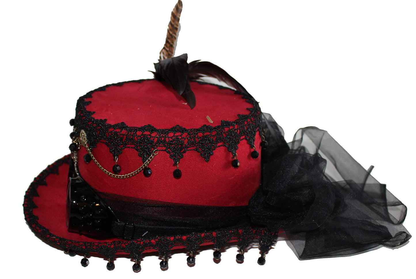 Navillus Sales Deluxe Velvet 4.25 Inch Steampunk Top Hat With Removable Goggles (Red)