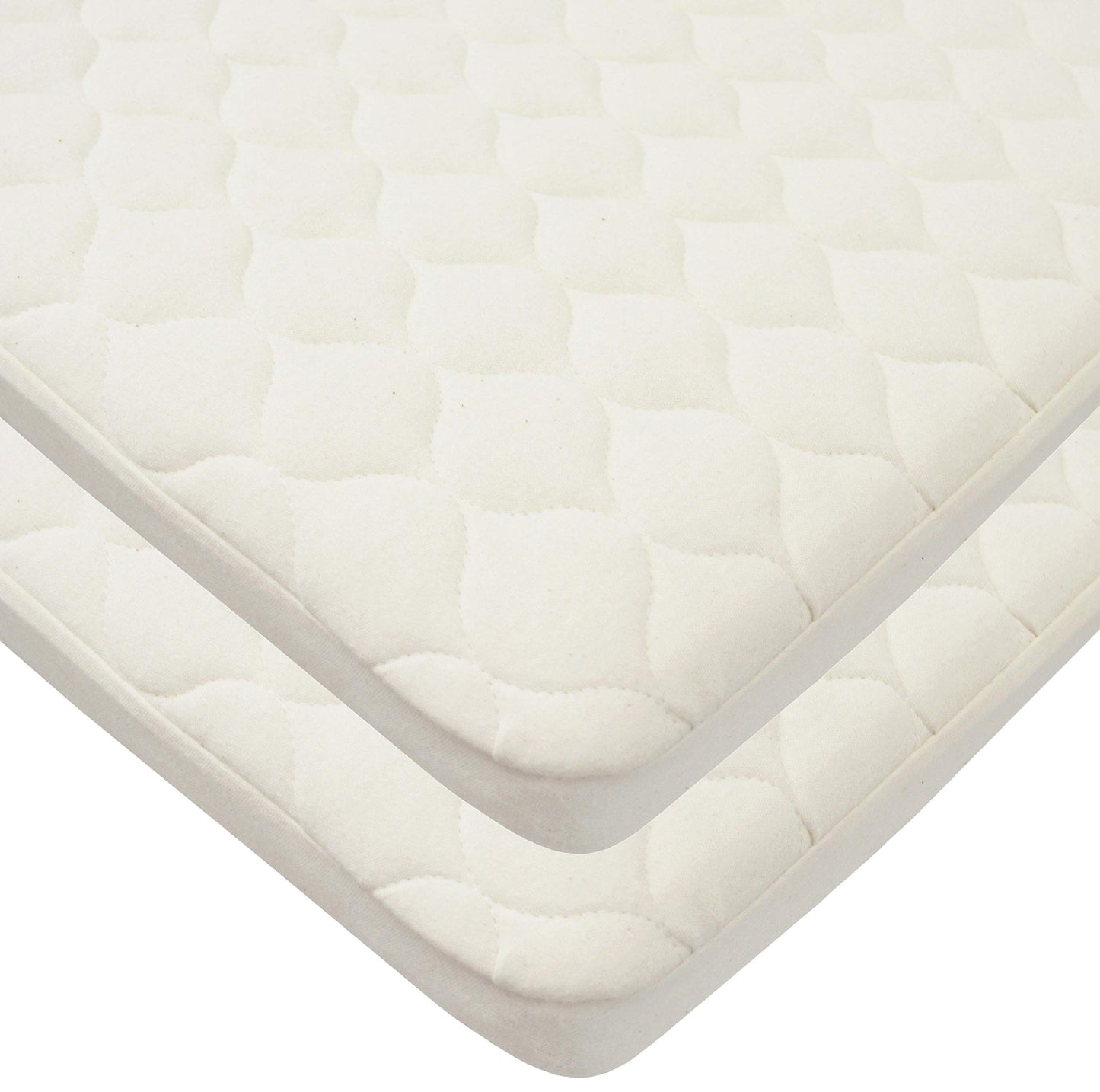 TL Care Waterproof Quilted Pack N Play Playard Size Fitted Mattress Cover Made with Organic Cotton Top Layer, Natural Color, 2 P