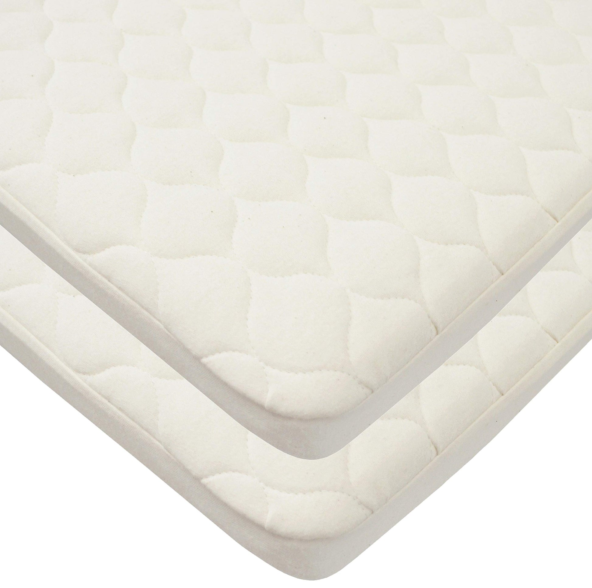 TL Care Waterproof Quilted Pack N Play Playard Size Fitted Mattress Cover Made with Organic Cotton Top Layer, Natural Color, 2 P