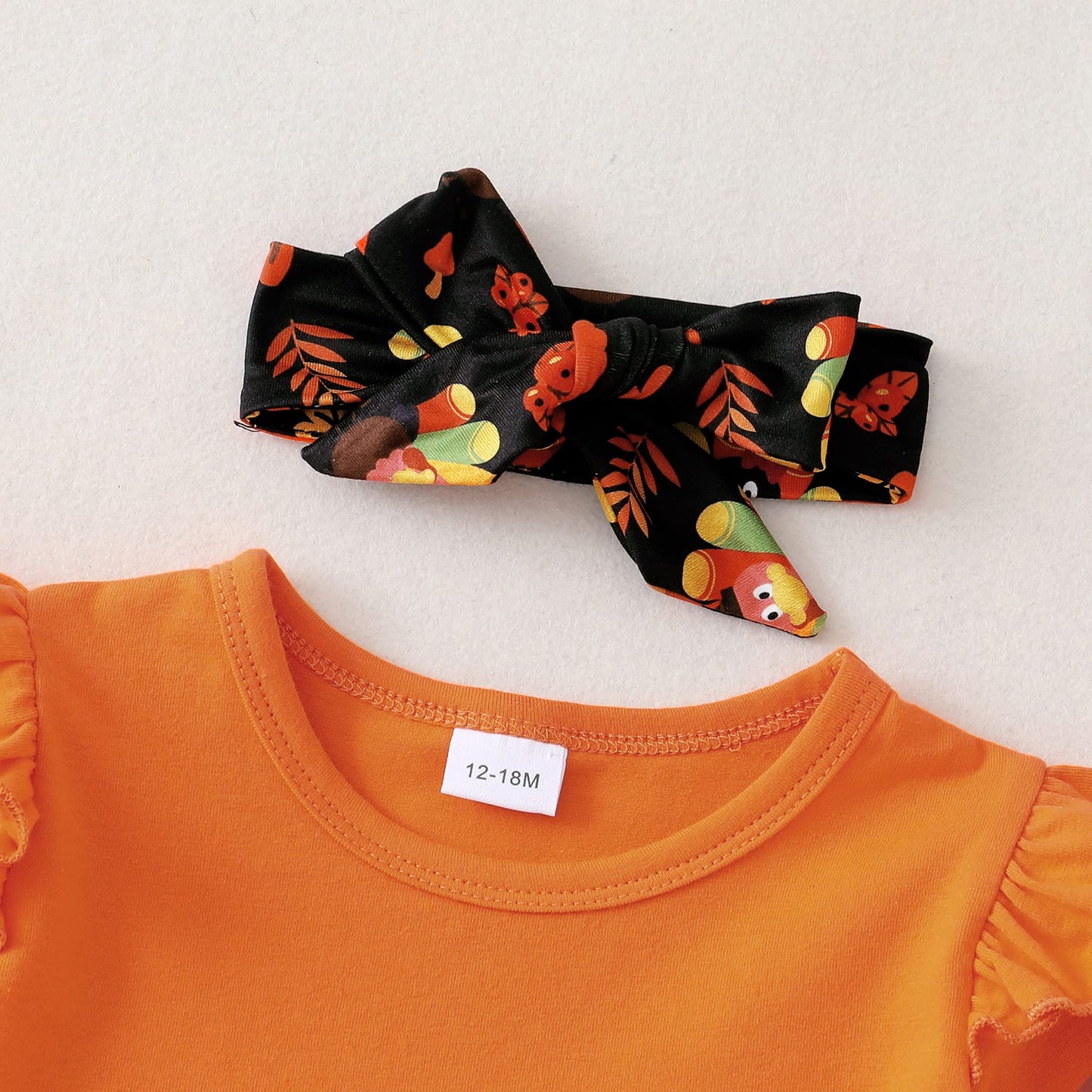 Kucnuzki 18-24 Months Girl Clothing Baby Thanksgiving Outfit Toddler Girl Clothes Cute Little Girl Outfit Baby Ruffle Orange Shi