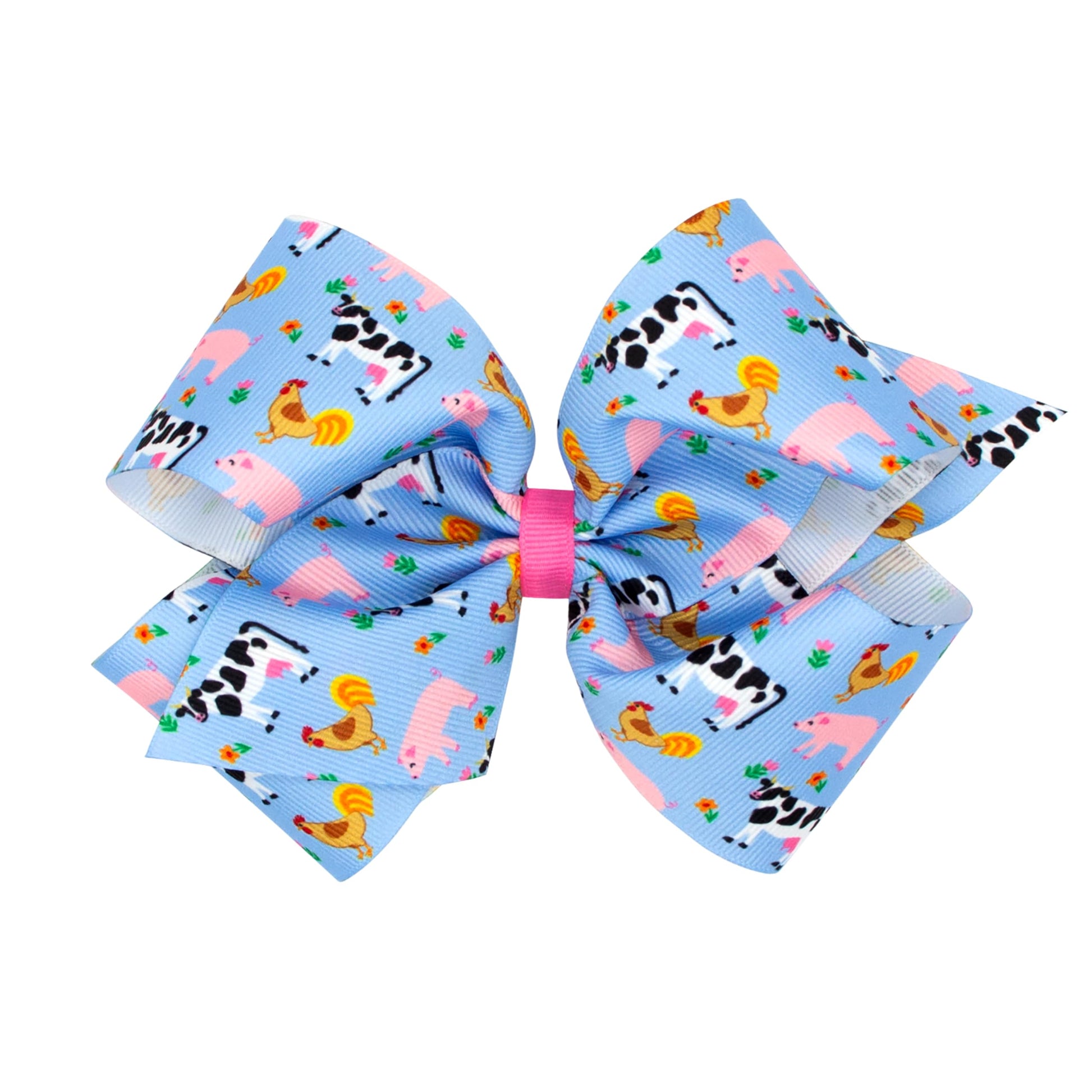 Wee Ones Girls' Grosgrain Farm-themed Print Hair Bow, Handmade, King, Multicolor