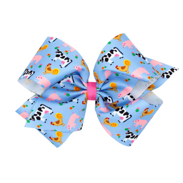 Wee Ones Girls' Grosgrain Farm-themed Print Hair Bow, Handmade, King, Multicolor
