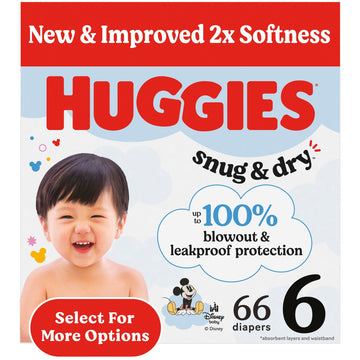 Huggies Size 6 Diapers, Snug & Dry Baby Diapers, Size 6 (35+ Lbs), 66 Count, Packaging May Vary