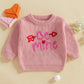 Nokpsedcb Baby Girl Cute Long Sleeve Heart Flowers Embroidery Oversized Sweater Toddler Valentine Outfit (Pink Be Mine, 3-4 Year