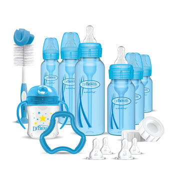 Dr. Brown'S Natural Flow Anti-Colic Options+ Special Edition Blue Baby Bottle Gift Set With Soft Sippy Spout Transition Cup, Fle