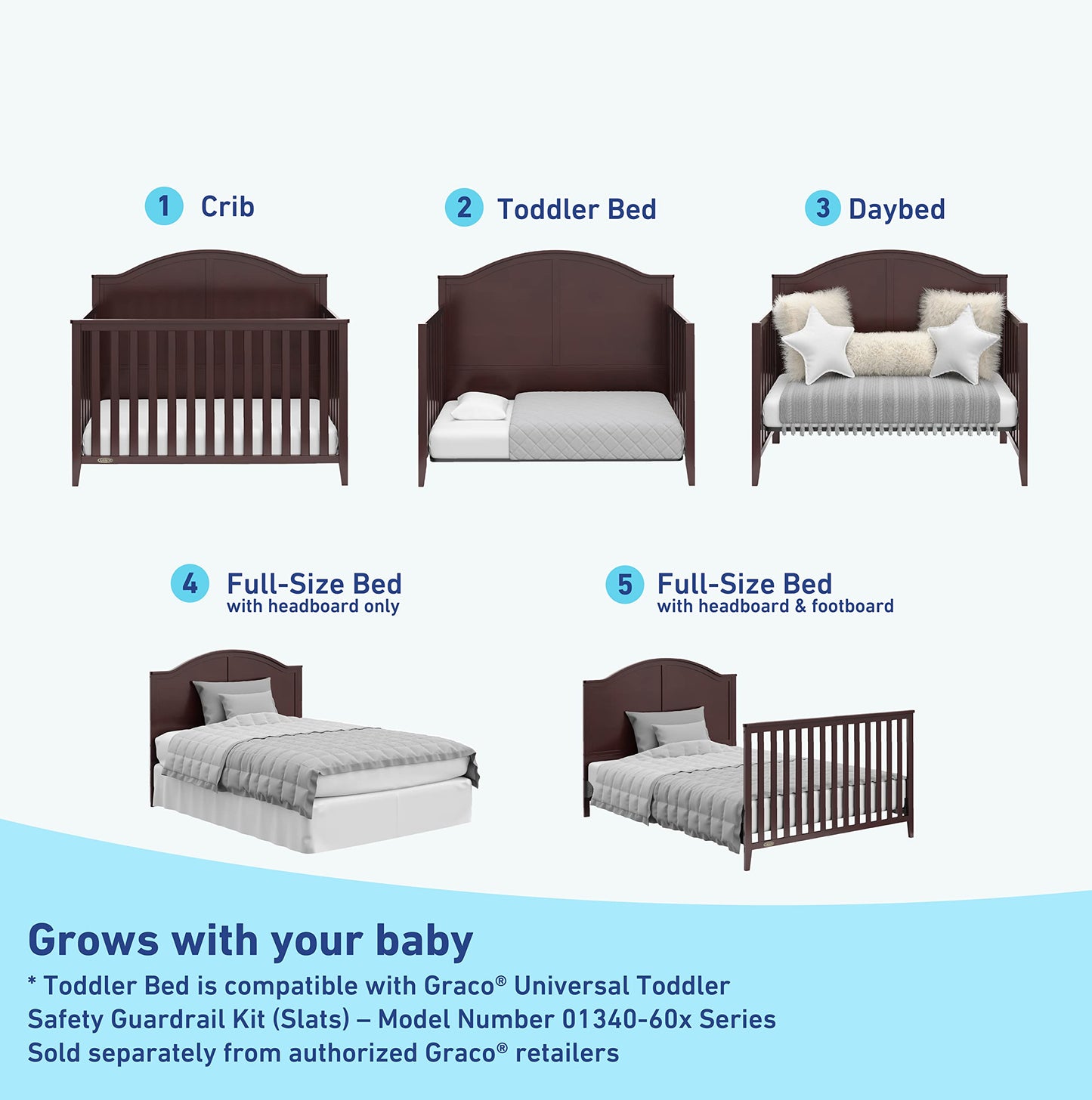 Graco Wilfred 5-In-1 Convertible Crib (Espresso) - Greenguard Gold Certified, Converts To Toddler Bed And Full-Size Bed, Fits St