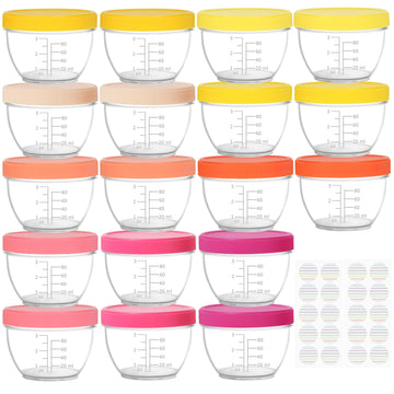 Youngever 18 Sets Baby Food Storage, 4 Ounce Baby Food Containers With Lids, 9 Bright Pink Colors, With Lids Labels