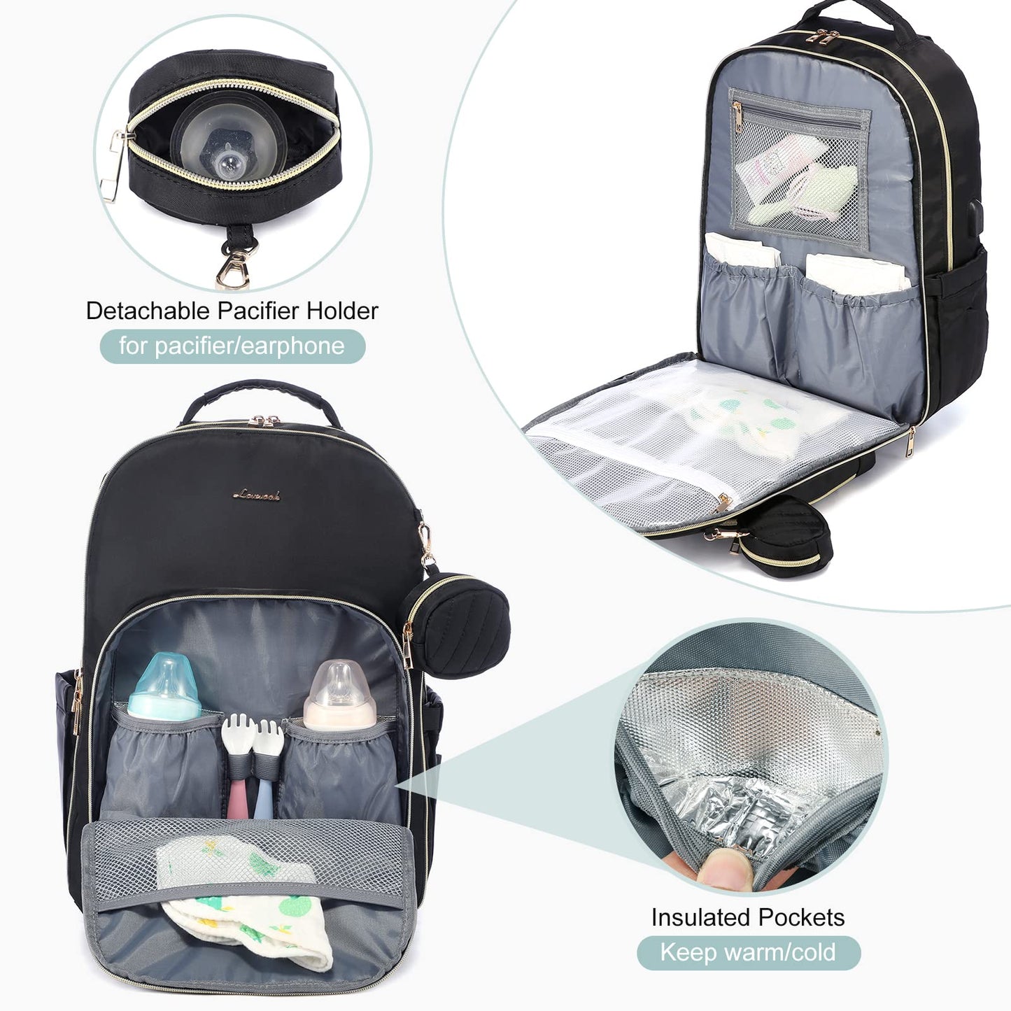 Lovevook Diaper Bag Backpack, Quilted Baby Bag With Changing Pad & Pacifier Holder, Waterproof Travel Diaper Bags For Baby Boys