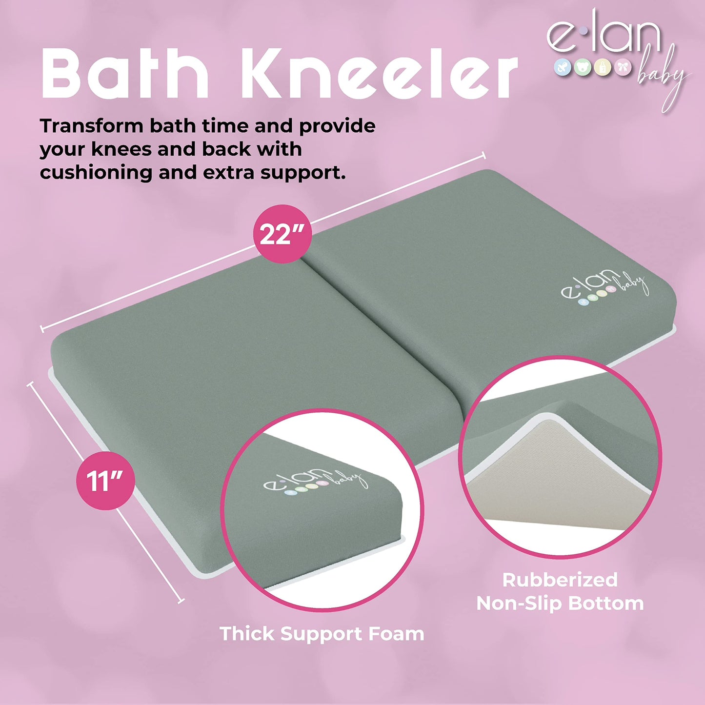 Elan Baby Comfortable Baby Bath Kneeler And Elbow Rest Pad Set - Kneeling Pad Bath Mat With 4 Toy Organizer Pockets, Baby Bathtu