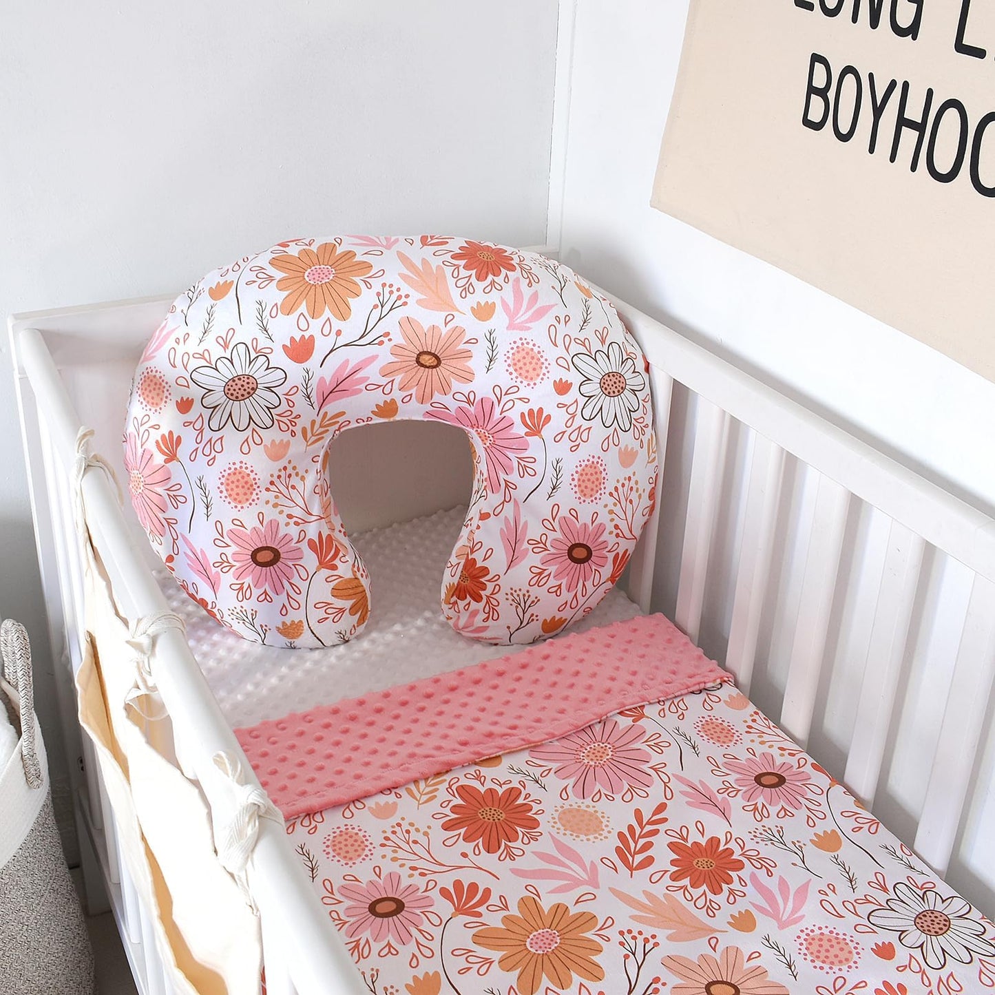 Ievolve Minky Nursing Pillow Cover Breast Feeding Pillow Cover Slipcover U Shape For Baby Boy Girl,Cover Only(Daisy)