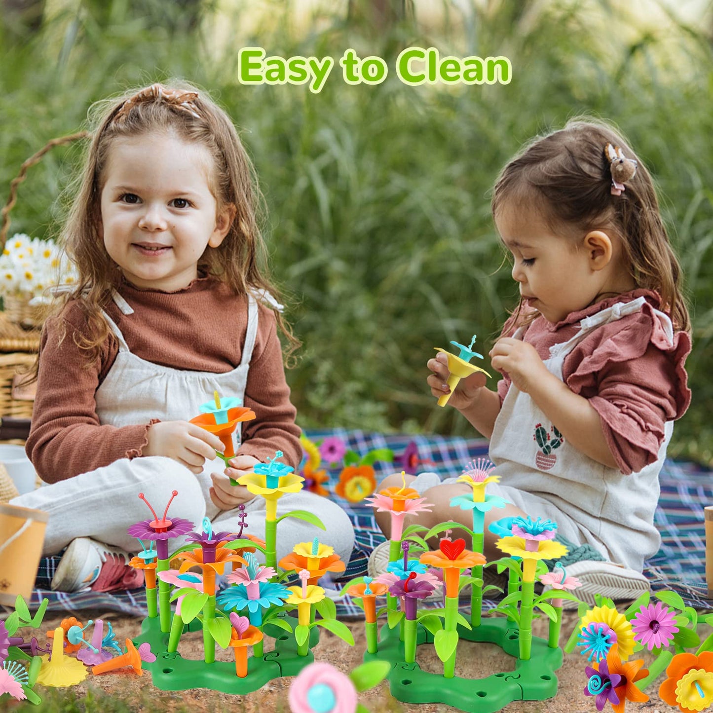 GILI Flower Garden Building Stacking Toys - Build a Bouquet Sets for 4 5 6 Year Old Toddler Girls Arts and Crafts for Little Kid