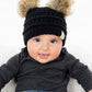 Funky Junque Exclusives Baby Girl Winter Hat Double Pom Pom Beanie, Black, Infants 0-12 Months
