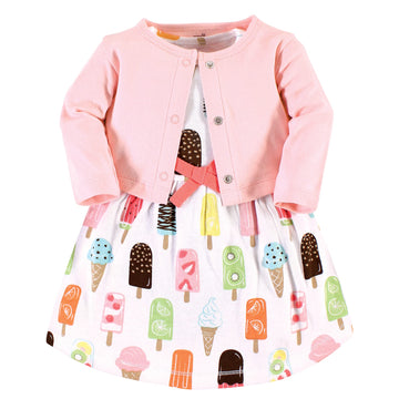 Touched By Nature Baby Girls' Organic Cotton Dress And Cardigan, Popsicle, 0-3 Months