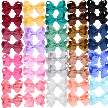 40Pcs 3Inch Hair Bows For Girls,Hand-Made Grosgrain Ribbon Hair Bow Alligator Clips Hair Accessories For Toddlers Baby Girls Kid